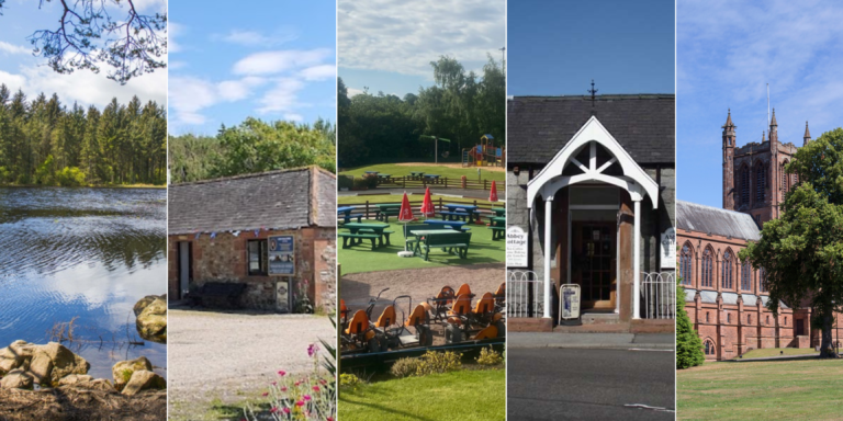 a collage of buildings and a park